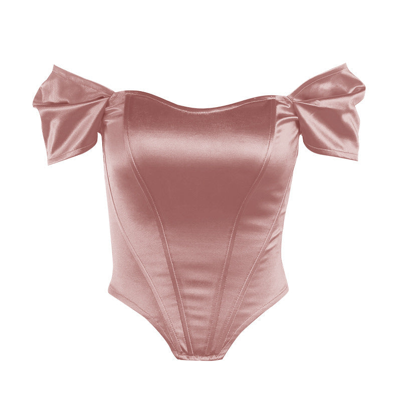 Women's Off-Shoulder Corset Bodysuit – Bow Sleeve Fitted Evening Bodysuit