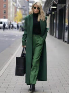 Women's Double-Breasted Long Coat – Deep Pocket Tailored Overcoat