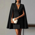 Women's Hooded Cape Dress – Deep V-Neck Formal Cocktail Dress