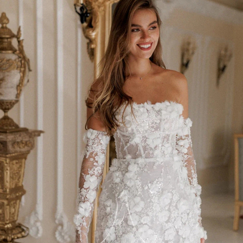 Women's Floral Sheer Sleeve Dress – Wedding Guest Dress