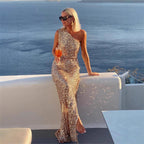 Women's Sparkly Evening Dress – Side Slit Dress