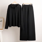 Women's Collared Polo Sweater Set – Oversized Top and Wide Leg Pants Set