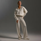 Women's Collared Polo Sweater Set – Oversized Top and Wide Leg Pants Set