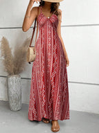 Women's Spaghetti Strap Maxi Dress – Printed Vacation Dress