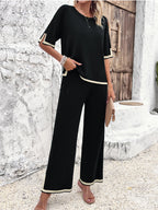 Women's Split Hem Wide Leg Lounge Set – Relaxed Top and Trousers Set