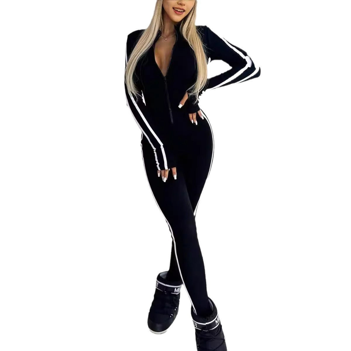 Women's Long Sleeve Sport Bodysuit – Side Stripe Fitted Active Bodysuit