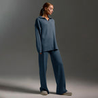 Women's Collared Polo Sweater Set – Oversized Top and Wide Leg Pants Set