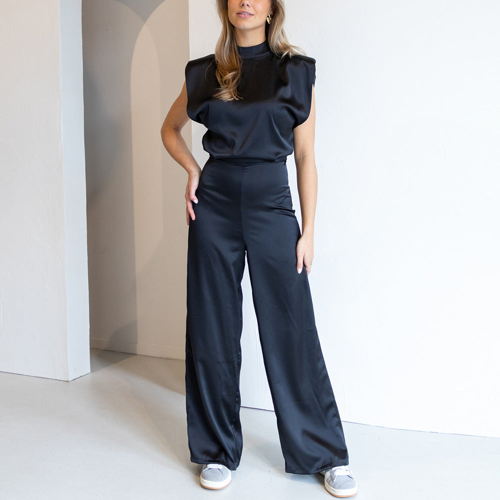 Women's Sleeveless Wide Leg Jumpsuit – Open Back Evening Jumpsuit