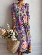 Women's Vintage Floral Midi Dress – Relaxed A-Line Summer Dress