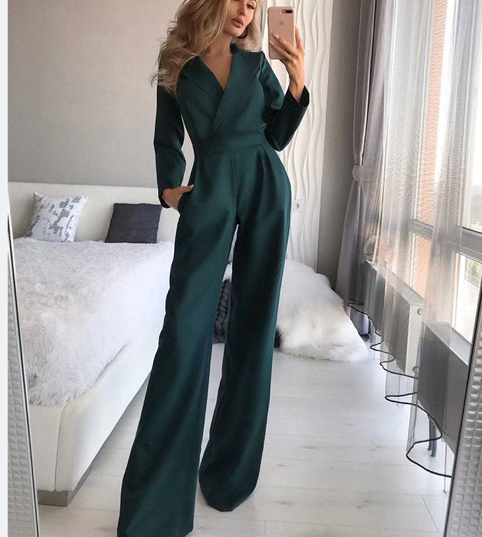 Women's Fitted Long Sleeve Jumpsuit – Tailored Evening Occasion Jumpsuit