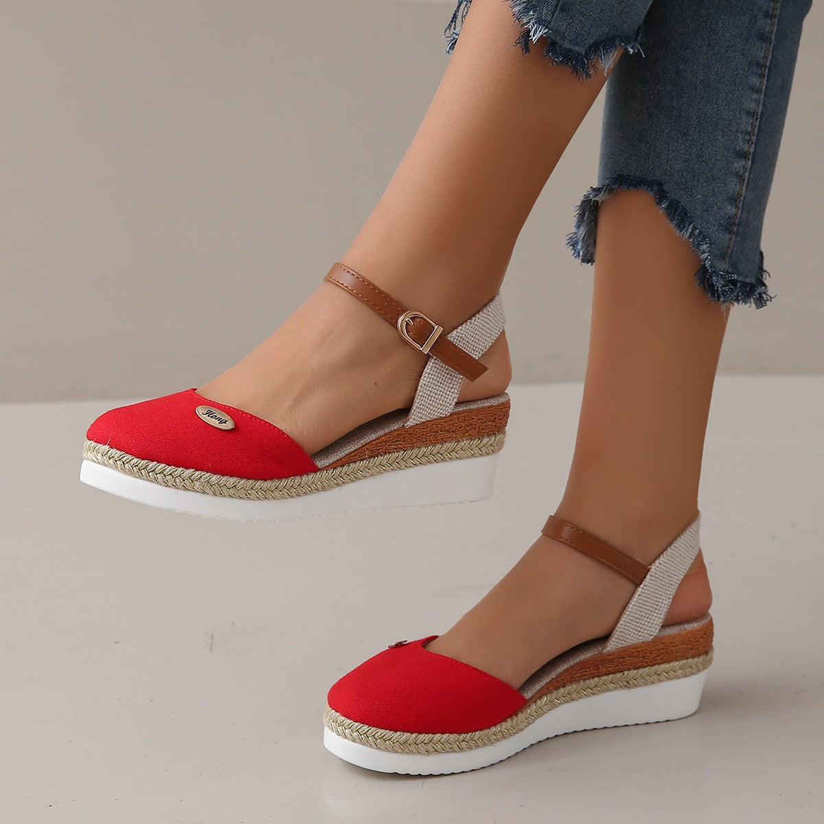 Women's Wedge Sandals with Braided Upper and Slip-Resistant Sole