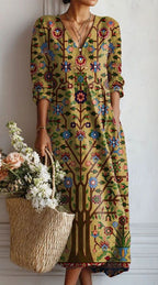 Women's Vintage Floral Midi Dress – Relaxed A-Line Summer Dress
