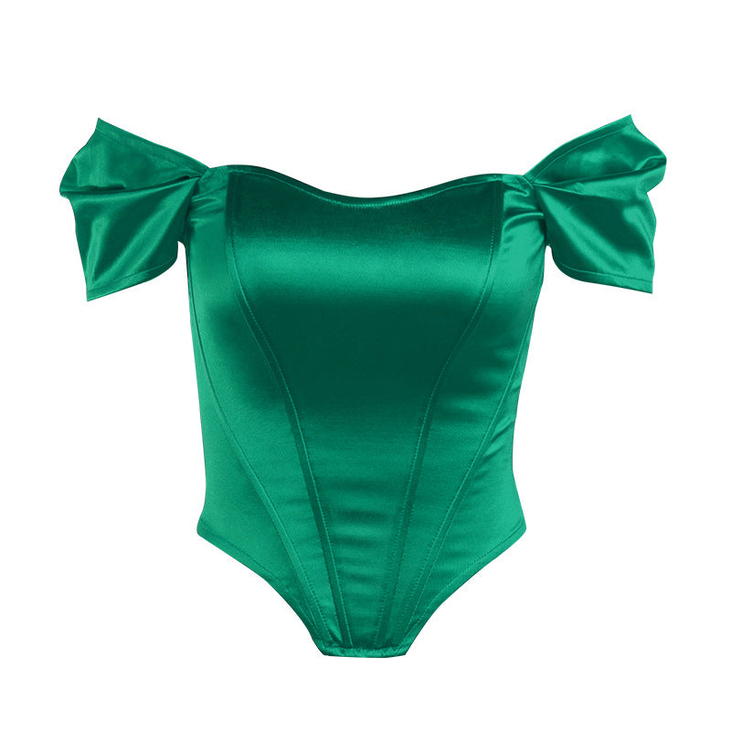 Women's Off-Shoulder Corset Bodysuit – Bow Sleeve Fitted Evening Bodysuit