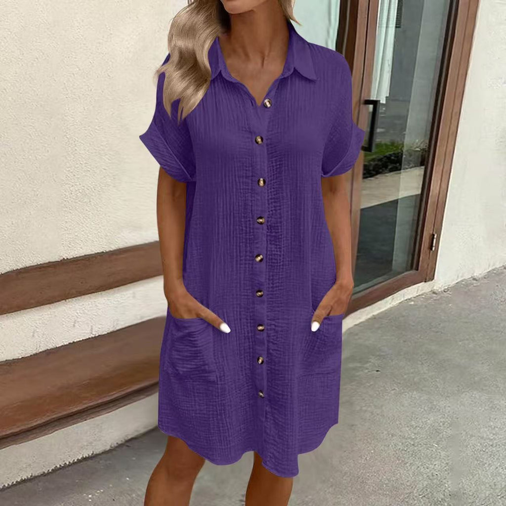 Women's Vintage V-Neck Dress – Three-Quarter Sleeve Flowy Dress
