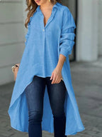 Women's Longline Shirt Blouse – Asymmetrical Button Down Tunic Blouse
