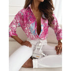 Women's Printed Statement Blouse – Relaxed Long Sleeve Patterned Blouse