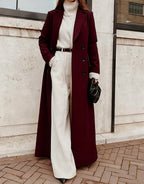 Women's Double-Breasted Long Coat – Deep Pocket Tailored Overcoat