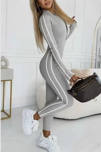 Women's Long Sleeve Sport Bodysuit – Side Stripe Fitted Active Bodysuit
