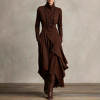 Women's Asymmetrical Knit Maxi Dress – High Neck Sweater Dress