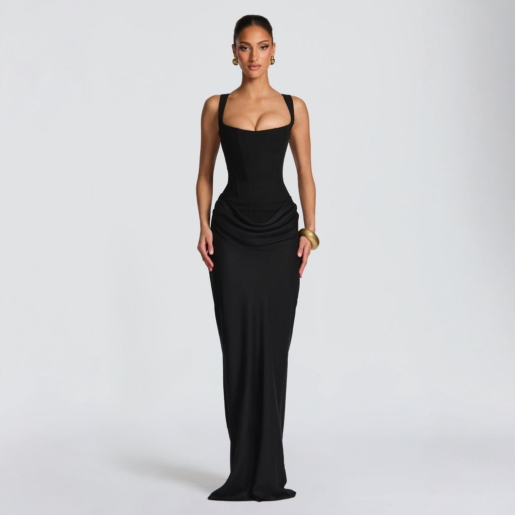 Women's Deep V-Neck Maxi Dress – Fitted Occasion Dress