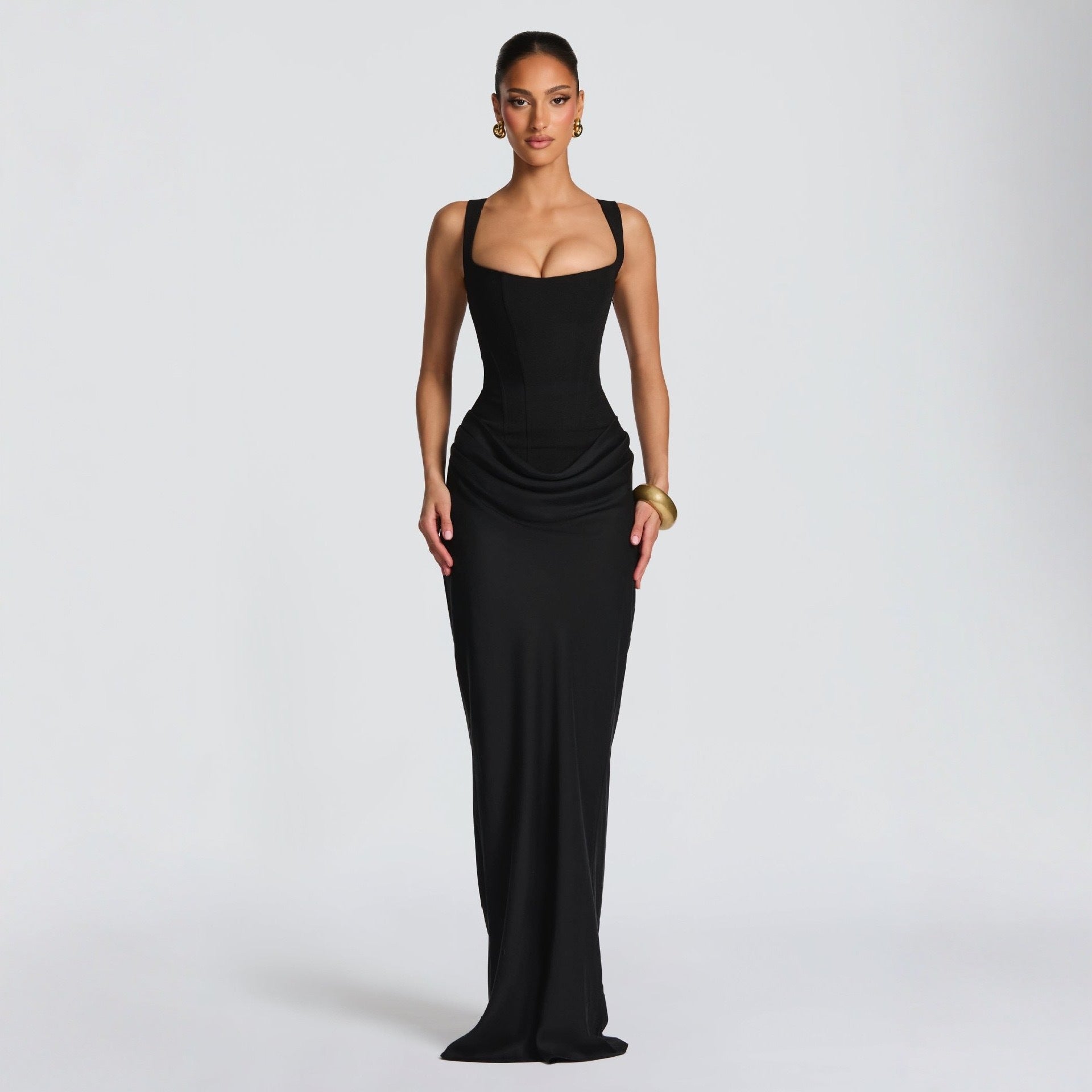 Women's Deep V-Neck Maxi Dress – Fitted Occasion Dress