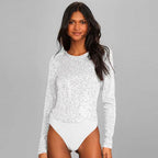 Women's Sequin Bodysuit – Sparkle Long Sleeve Party Bodysuit