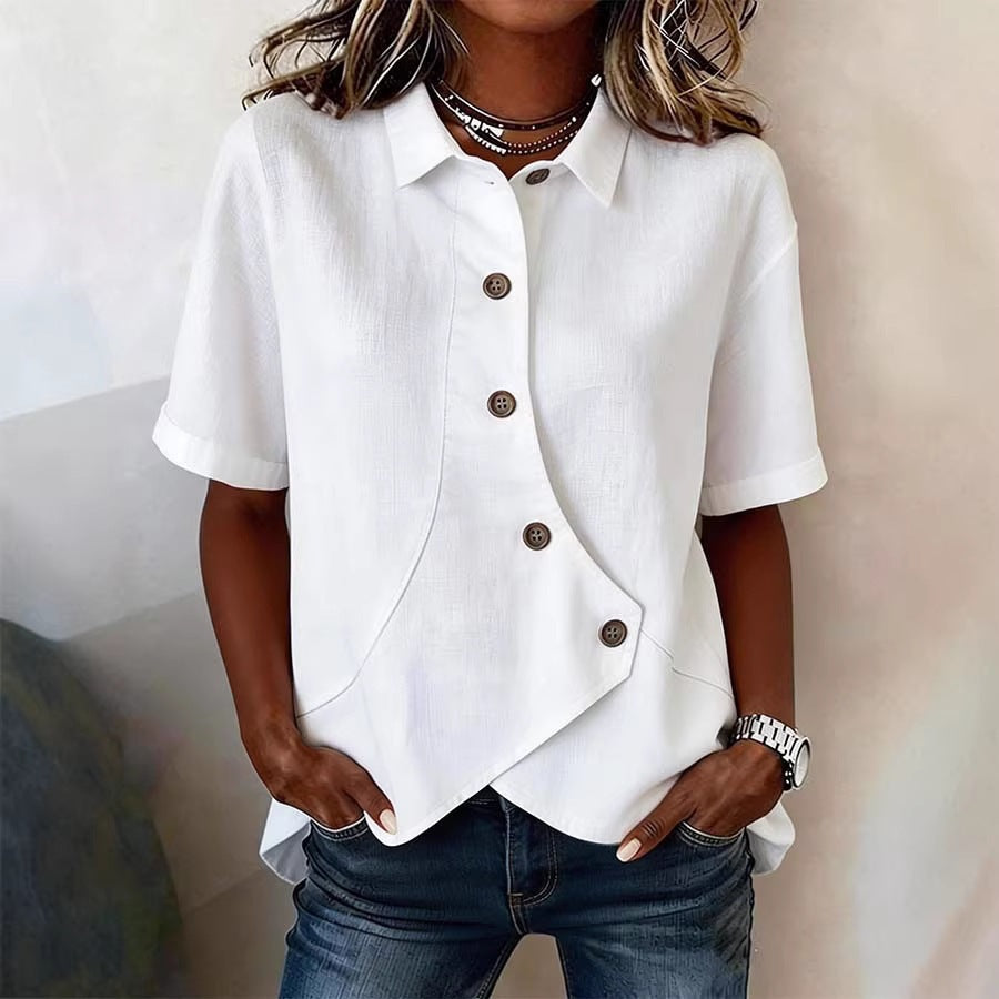 Women's Textured Blouse with Statement Buttons and Relaxed Shape