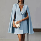 Women's Hooded Cape Dress – Deep V-Neck Formal Cocktail Dress