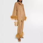 Women's Stand Collar Pants Set – Long Sleeve Top & Matching Trousers