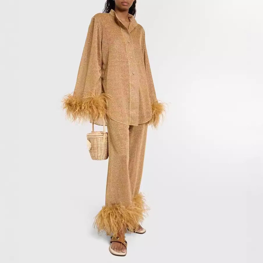 Women's Stand Collar Pants Set – Long Sleeve Top & Matching Trousers