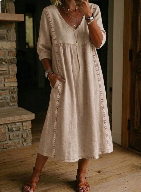 Women's Vintage Denim Look Dress – Relaxed Button Front Dress