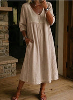 Women's Vintage Denim Look Dress – Relaxed Button Front Dress