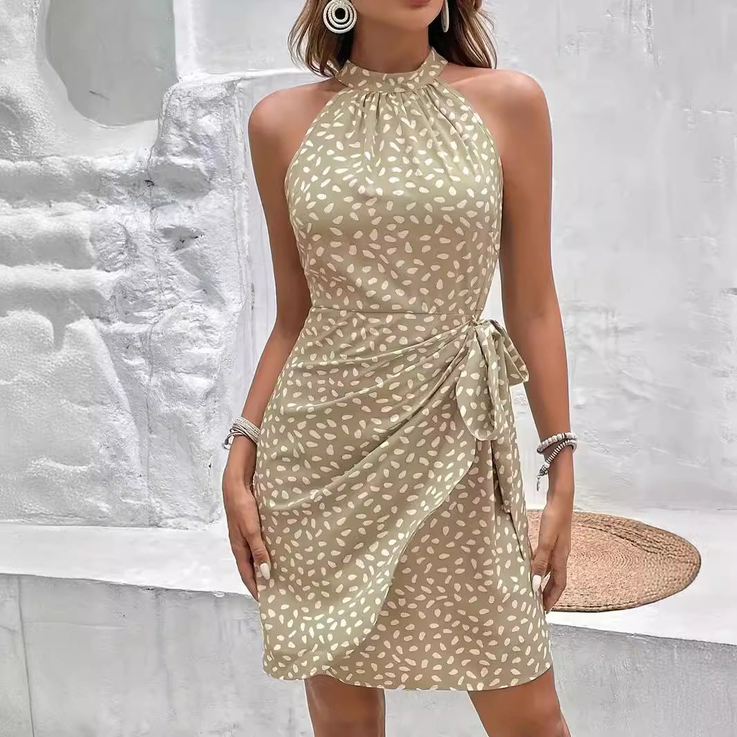 Women's Halter Wrap Dress – High Waist Fitted Occasion Dress