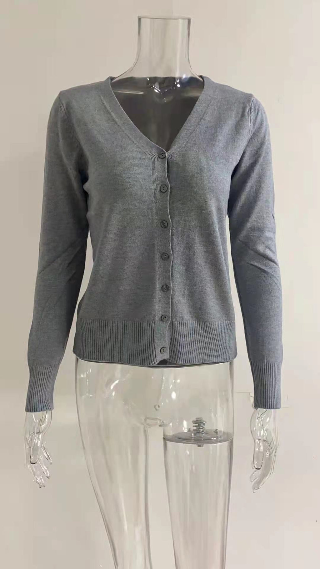 Women's V-Neck Button Cardigan – Ribbed Long Sleeve Knit Cardigan
