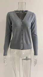 Women's V-Neck Button Cardigan – Ribbed Long Sleeve Knit Cardigan