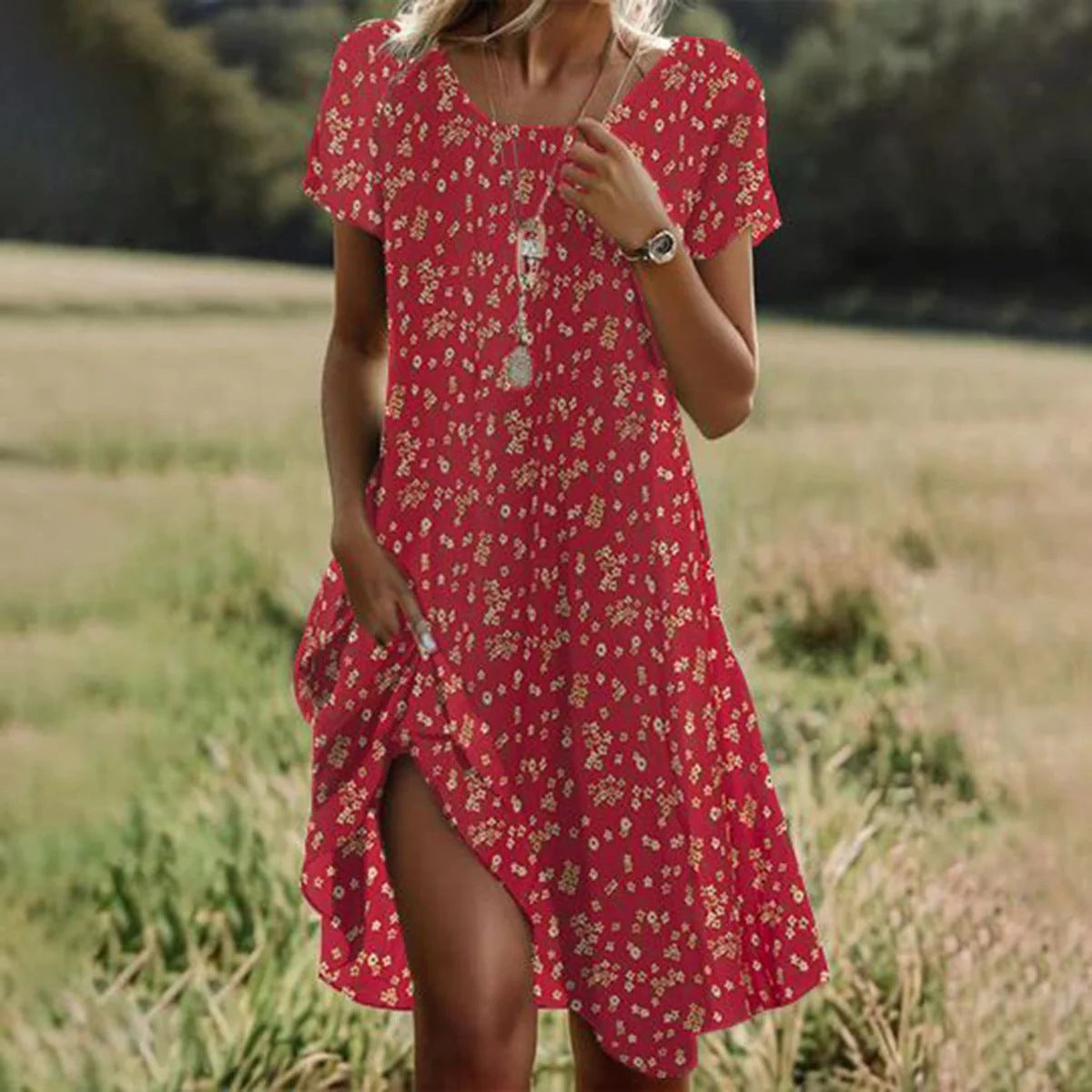 Women's Summer Midi Dress – Flowy Relaxed Fit Dress