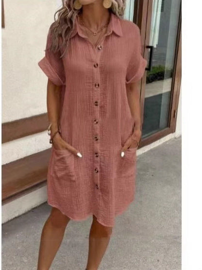 Women's Vintage V-Neck Dress – Three-Quarter Sleeve Flowy Dress