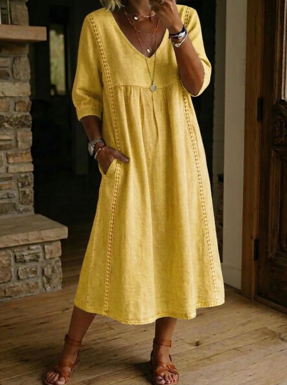 Women's Vintage Denim Look Dress – Relaxed Button Front Dress