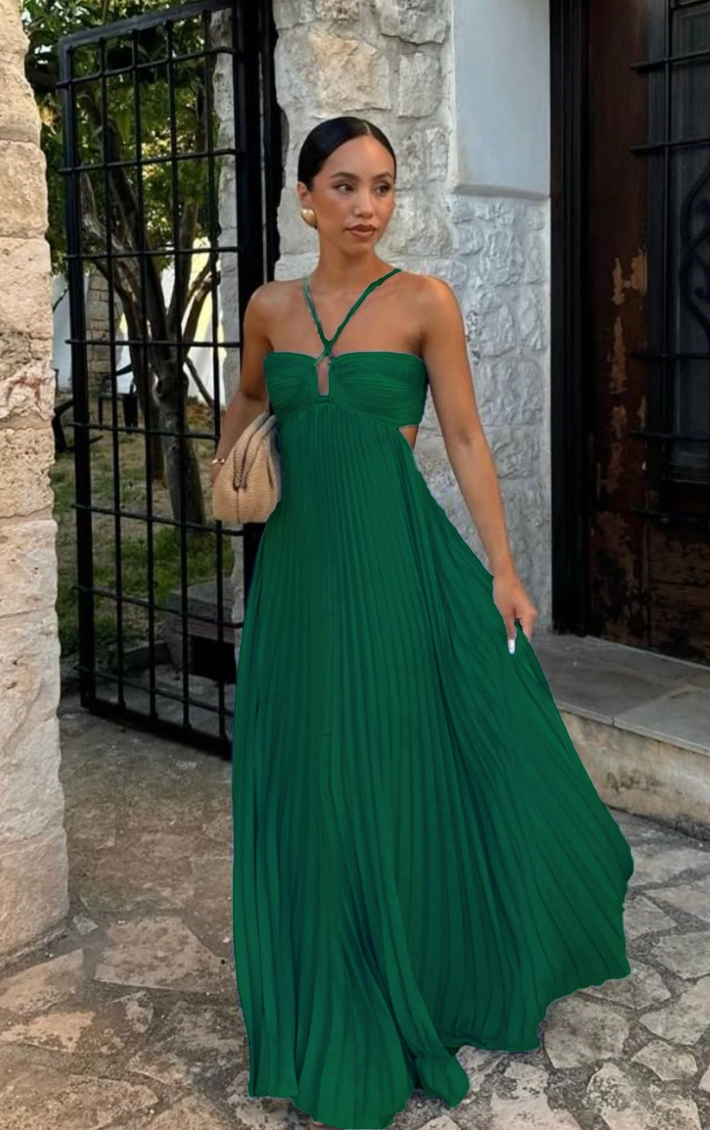 Women's Pleated Off-Shoulder Dress – Adjustable Strap Formal Dress