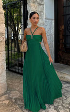 Women's Pleated Off-Shoulder Dress – Adjustable Strap Formal Dress