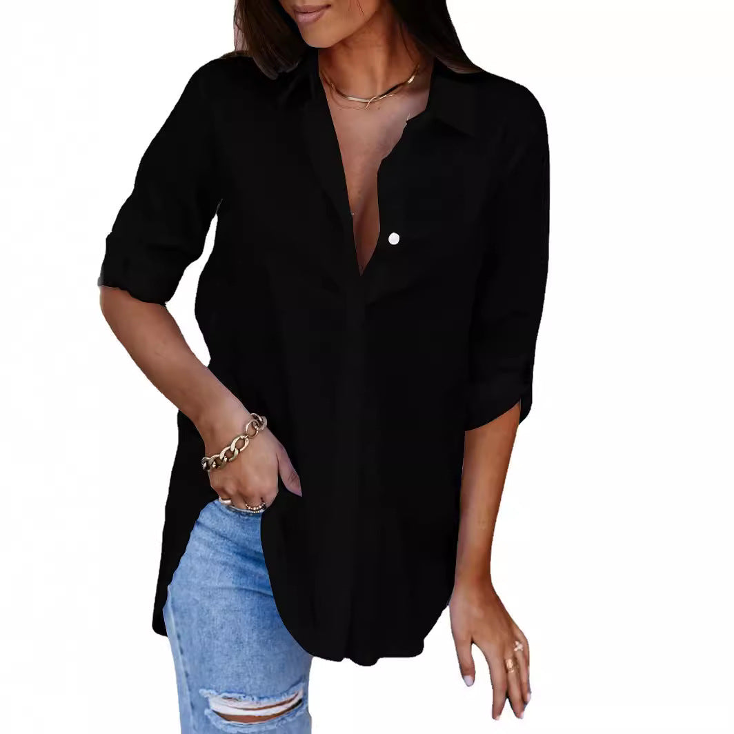Women's Casual Shirt with Button Front and Utility Pocket