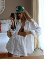 Women's Two Piece Set with Button Blouse and Matching Shorts