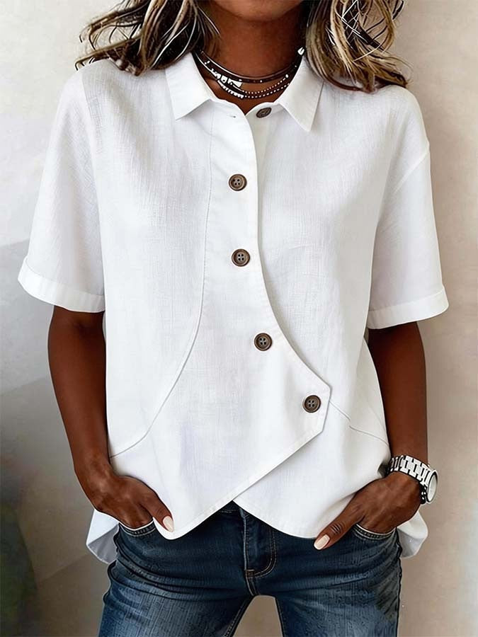 Women's Textured Blouse with Statement Buttons and Relaxed Shape