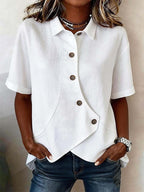 Women's Textured Blouse with Statement Buttons and Relaxed Shape