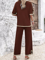 Women's Split Hem Wide Leg Lounge Set – Relaxed Top and Trousers Set