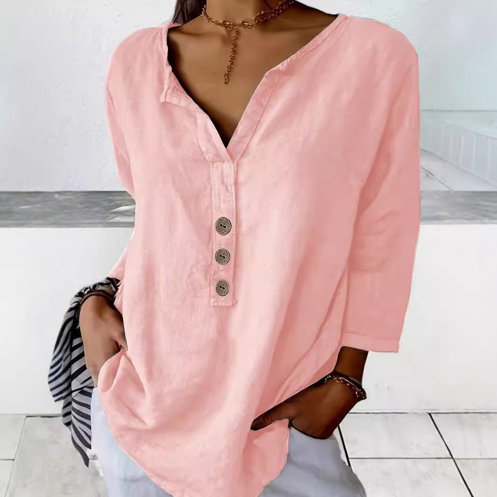 Women's Button Front Shirt Blouse – Relaxed Collared Everyday Blouse