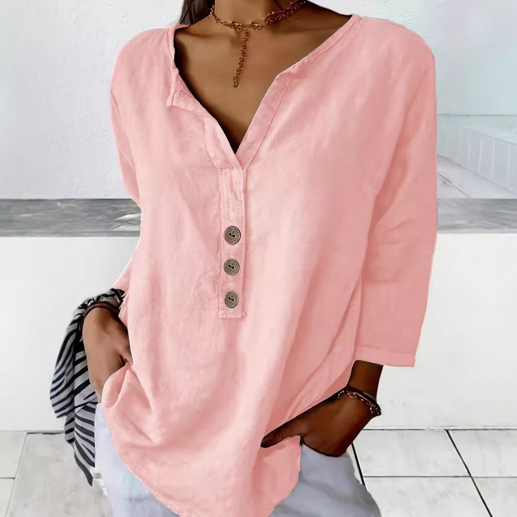 Women's Button Front Shirt Blouse – Relaxed Collared Everyday Blouse