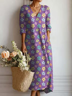 Women's Vintage Floral Midi Dress – Relaxed A-Line Summer Dress