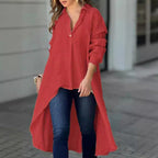 Women's Longline Shirt Blouse – Asymmetrical Button Down Tunic Blouse