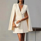 Women's Hooded Cape Dress – Deep V-Neck Formal Cocktail Dress